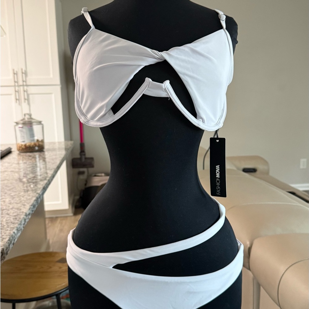Fashion Nova White Two-Piece Swimsuit